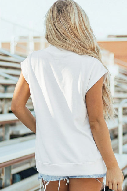 Solid Mock Neck Cap Sleeve Oversized Top