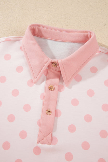 Polka Dot Polo Pullover & Elastic Waist Shorts Set