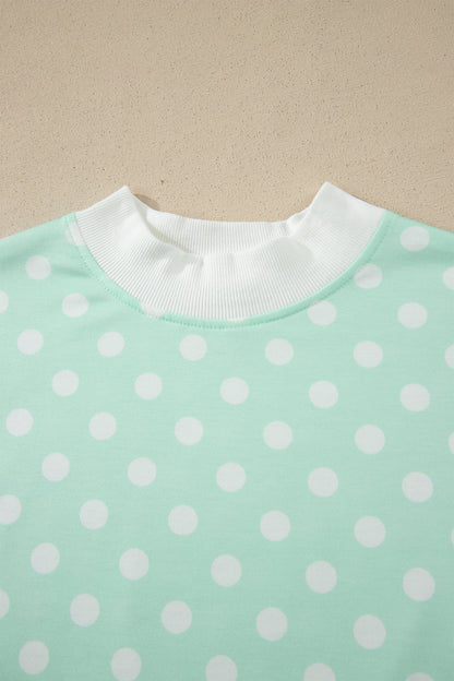 Polka Dot Colorblock Mock Neck & Shorts Set
