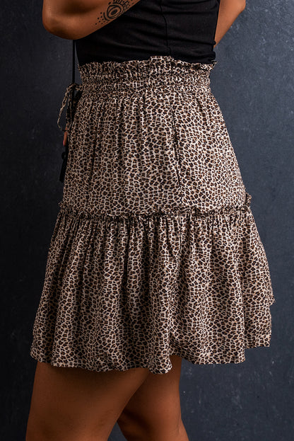 Leopard Frilled Drawstring Mini Skirt