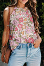 Floral Scalloped Round Neck Tank Top