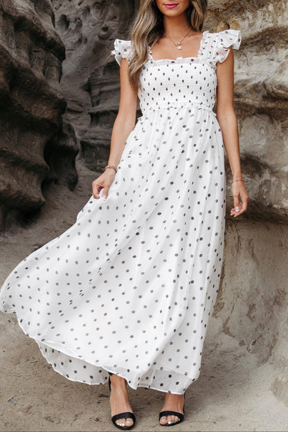 Polka Dot Flutter Sleeve Maxi Dress