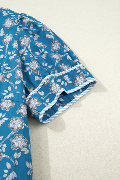 Plus Size Floral Stripe Patchwork Ruffle Dress