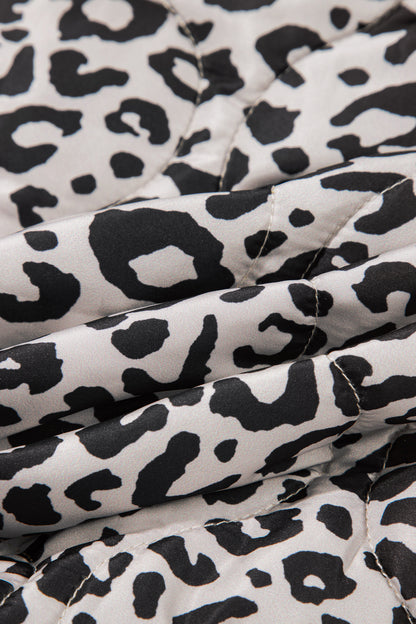 Leopard Patch Pocket Quilted Button Up Jacket