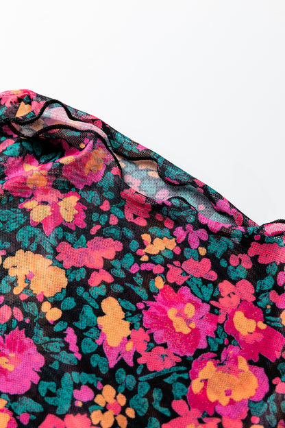 Floral Mesh Long Sleeve Mock Neck Top