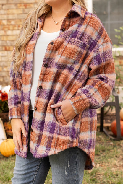 Plus Size Plaid Buttoned Long Jacket