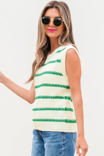 Stripe Round Neck Sleeveless Sweater Top