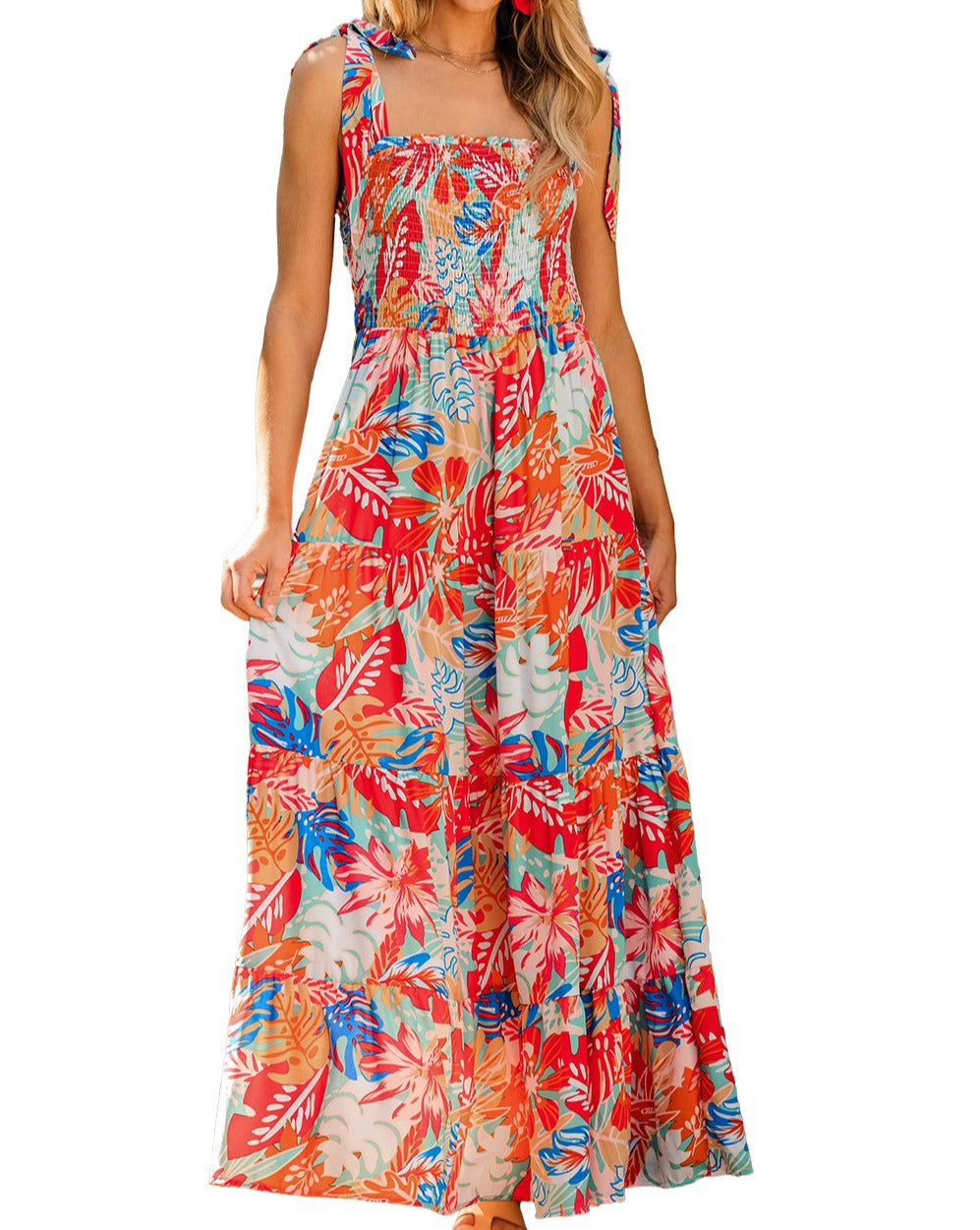 Floral Smocked Ruffle Maxi Dress