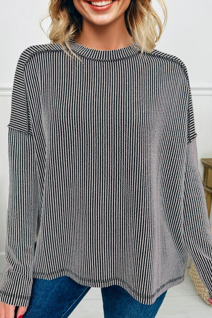 Solid Corded Knit Long Sleeve Top