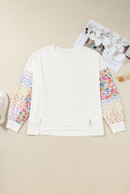 Plus Size Floral Patchwork Long Sleeve Reverse Seam Sweatshirt