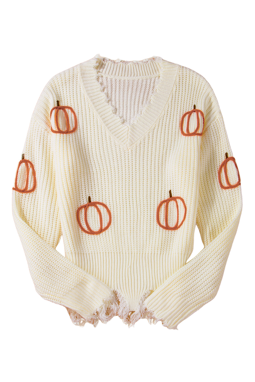 Pumpkin Cable Knit Raw Hem Sweater