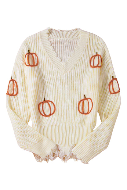 Pumpkin Cable Knit Raw Hem Sweater