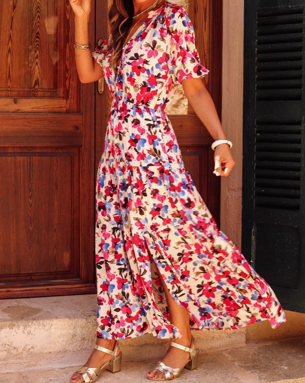 Floral Short Sleeve Maxi Dress