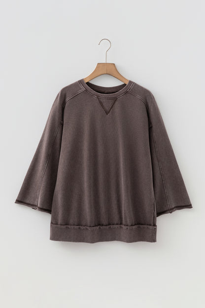 Mineral Wash Reverse Seam 3/4 Sleeve Top
