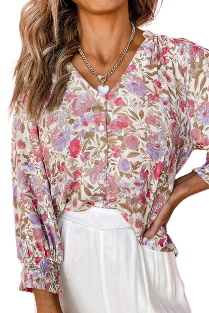 Floral Buttoned Puff Sleeve Shirt