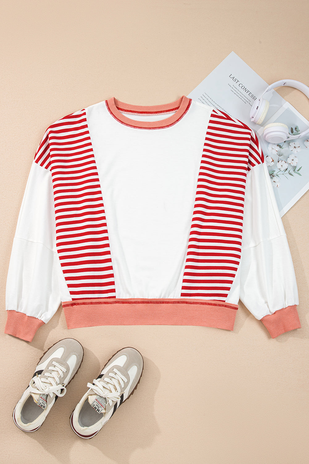 Stripe Colorblock Patchwork Contrast Stitch Sweatshirt