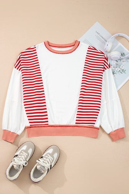 Stripe Colorblock Contrast Stitch Oversized Sweatshirt