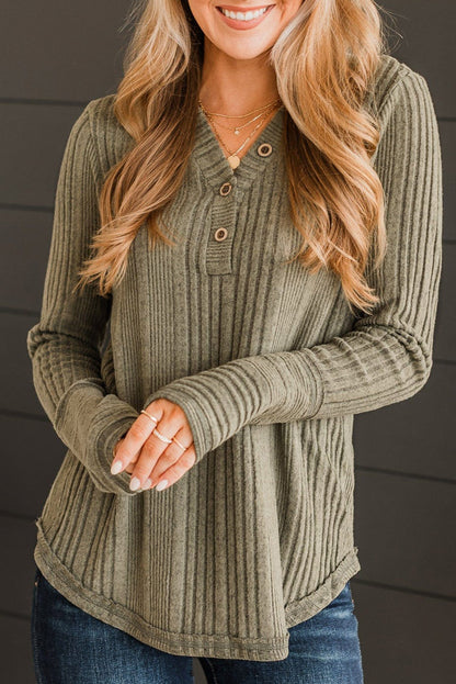 Ribbed Long Sleeve V-Neck Top