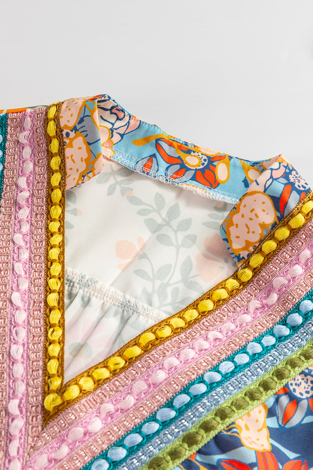 Floral Boho Crochet V-Neck Short Sleeve Blouse