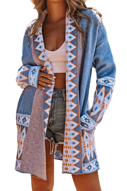 Aztec Open Front Knitted Cardigan