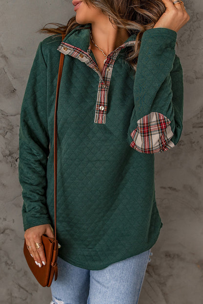 Plaid Elbow Patch Textured Sweatshirt