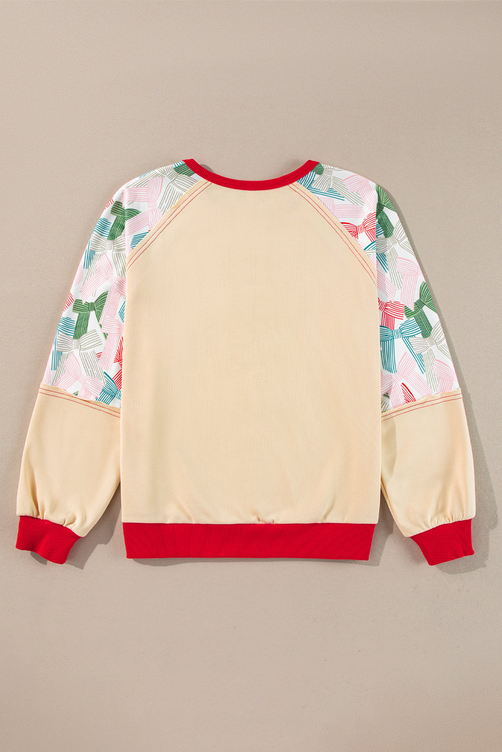 Bow Patchwork Raglan Sleeve Top