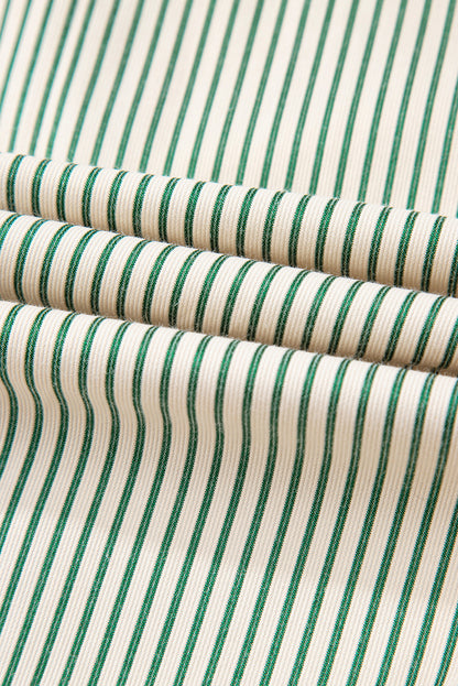 Stripe Patchwork Chest Pocket Mini Shirt Dress