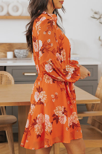 Floral Long Sleeve Buttoned Dress