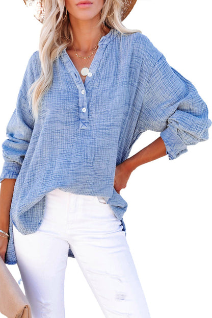 Gauze Long Sleeve Henley Top