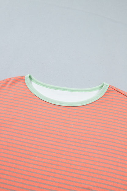 Stripe Colorblock Raw Seam Long Sleeve Top