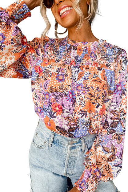 Floral Smocked Bishop Sleeve Blouse