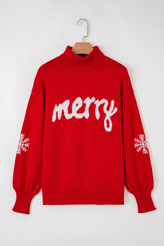 Merry Snowflake Turtleneck Christmas Sweater