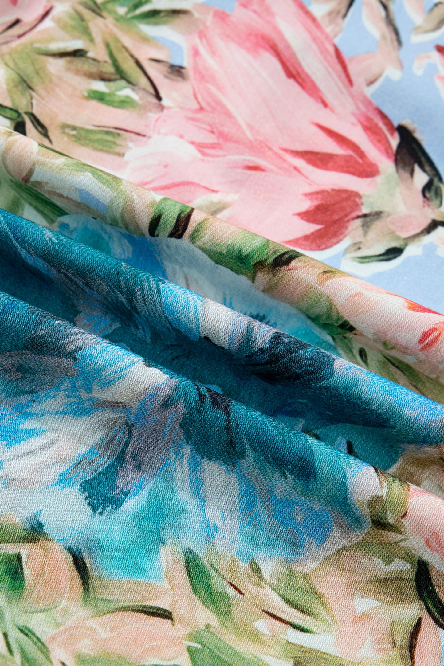 Floral Contrast Trim V-Neck Cuffed 3/4 Sleeve Blouse