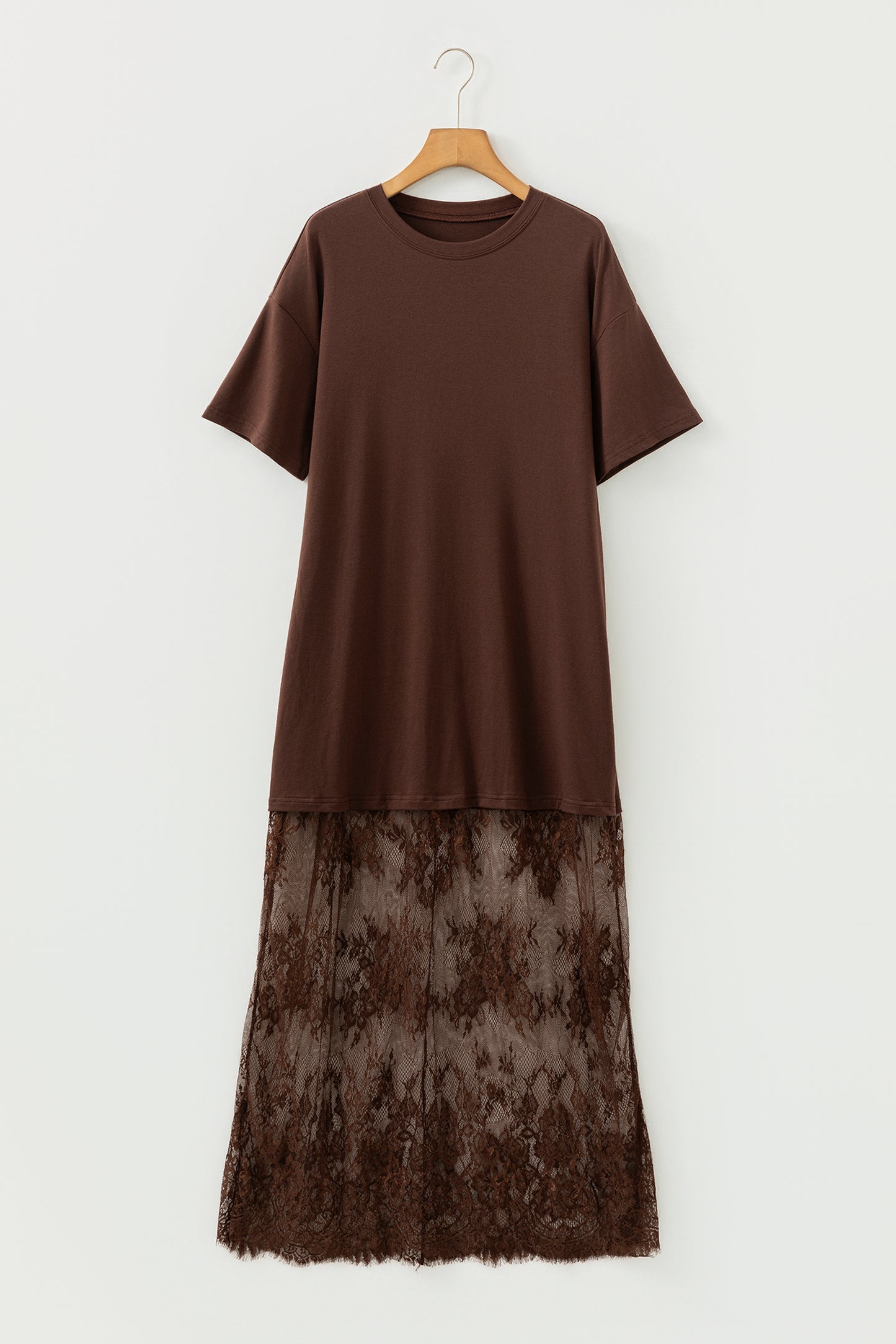 Solid Lace Patchwork Short Sleeve Maxi Dress
