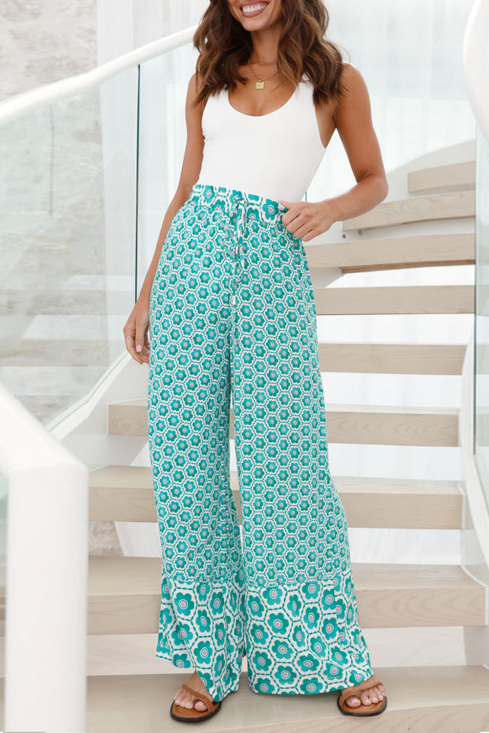 Geometric High Waist Flared Pants