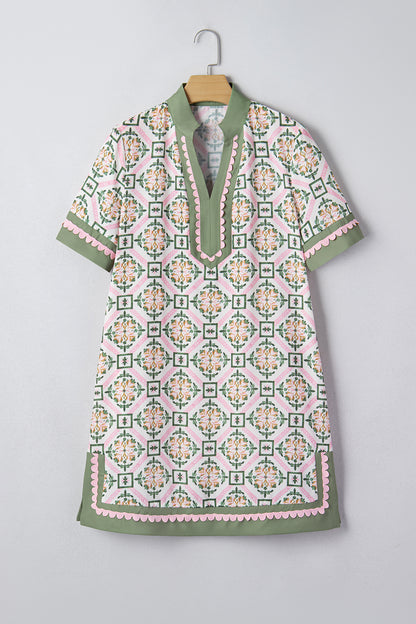 Boho Geometric Flower Short Sleeve Mini Dress