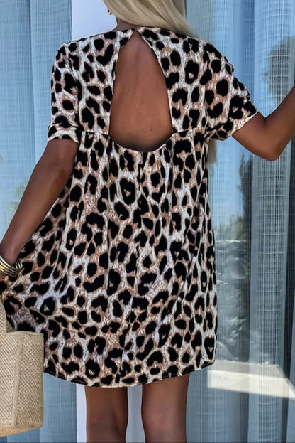 Leopard Backless V-Neck Mini Dress