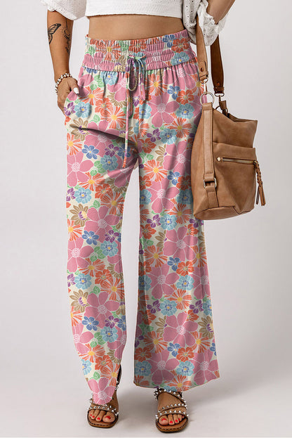 Floral Smocked High Waist Pants