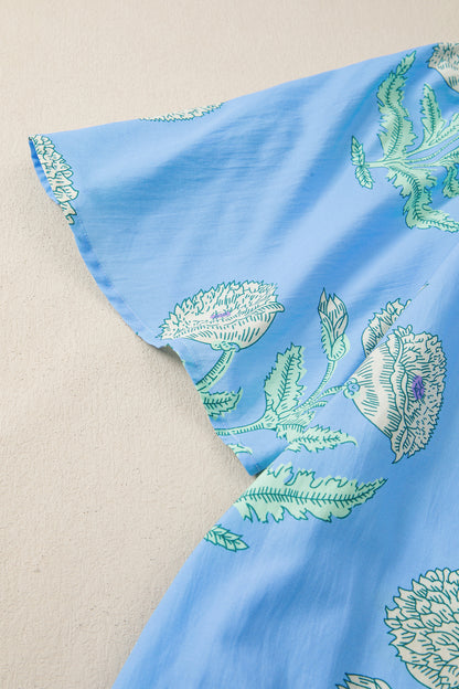 Plus Size Floral Stripe Contrast Short Sleeve Mini Dress