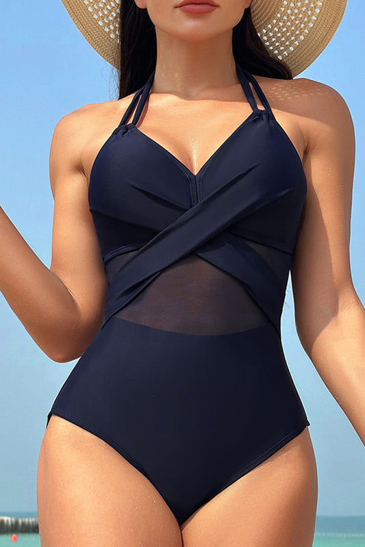 Mesh Insert Halter One-Piece Swimsuit