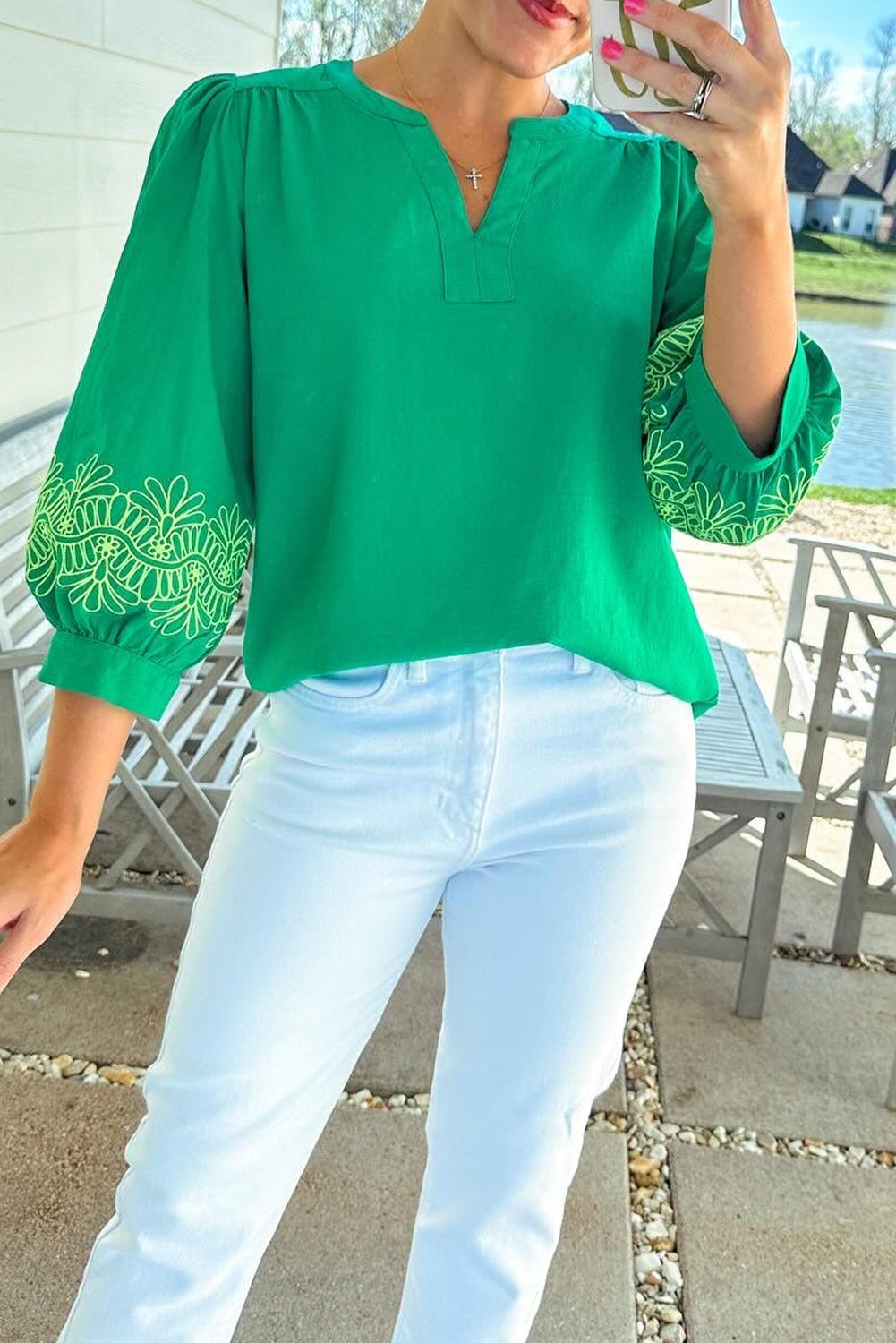 Floral Embroidered 3/4 Sleeve Blouse