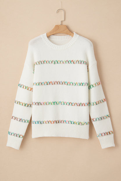 Crossed Stitch Drop Shoulder Sweater