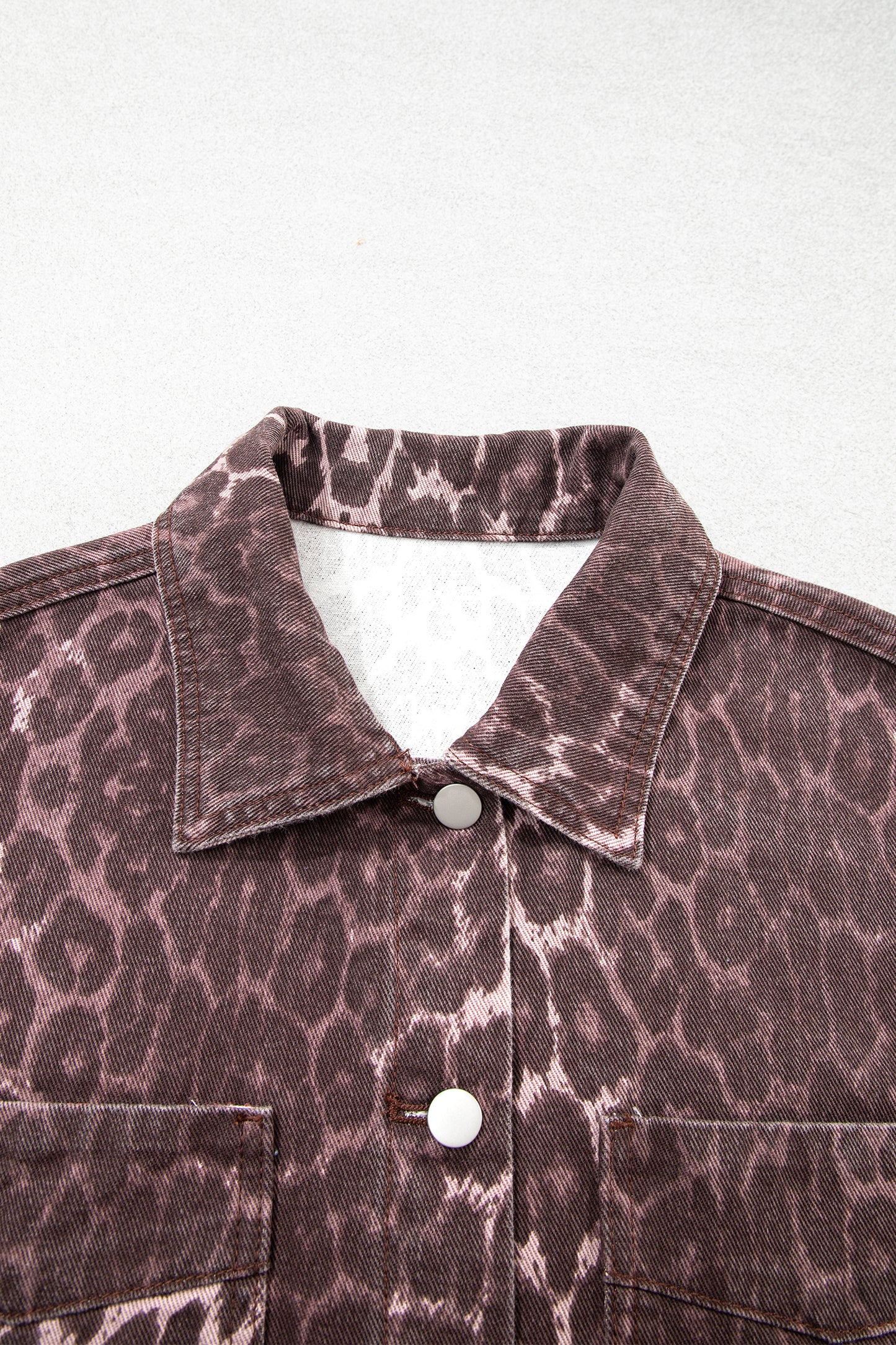 Leopard Denim Patch Pocket Oversized Jacket