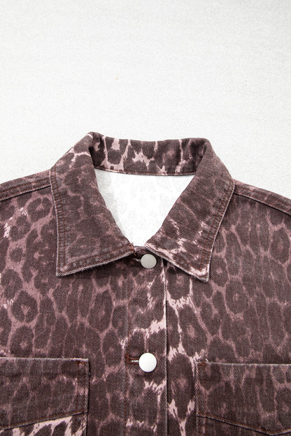 Leopard Denim Patch Pocket Oversized Jacket