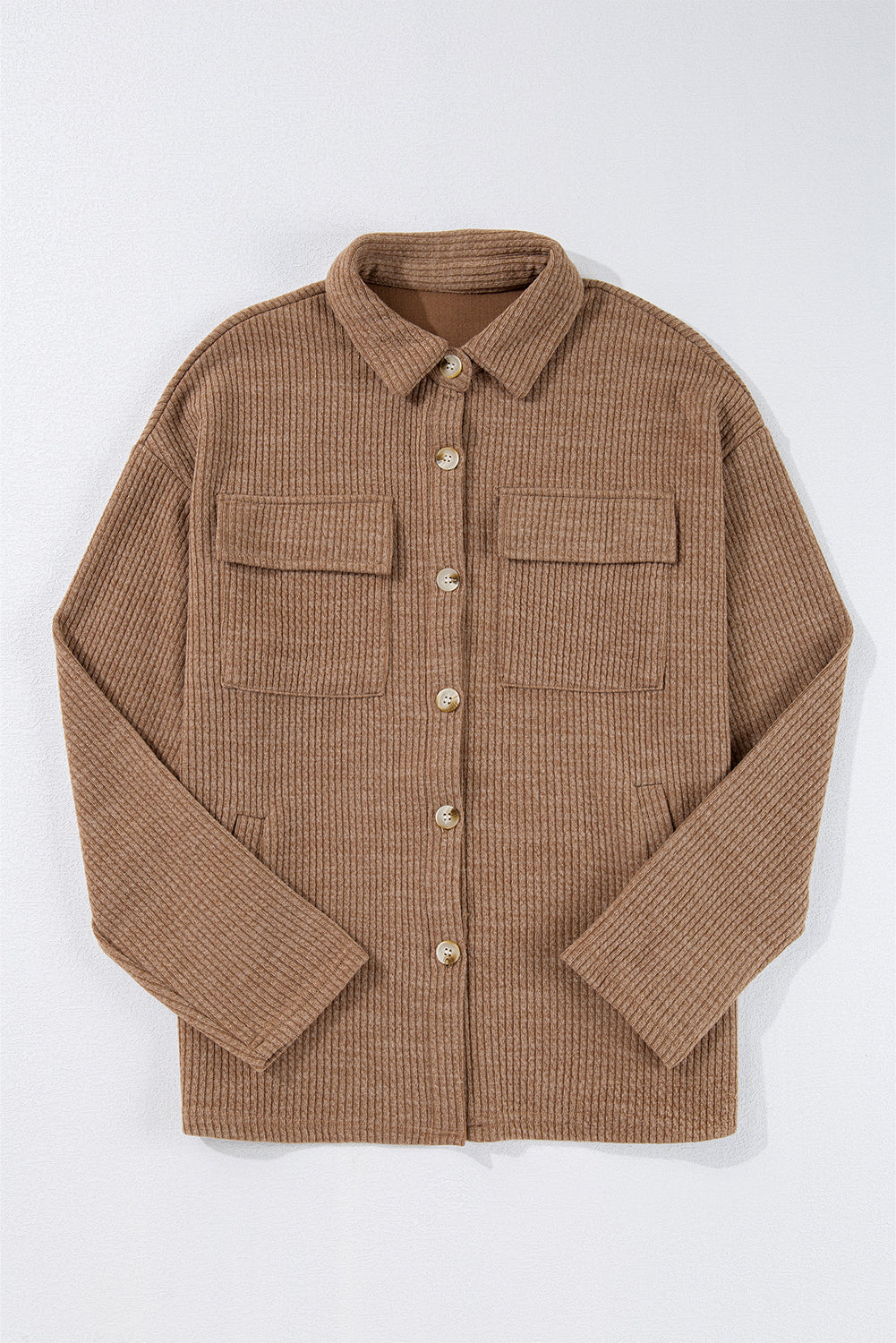 Solid Corduroy Button-Up Long Sleeve Jacket