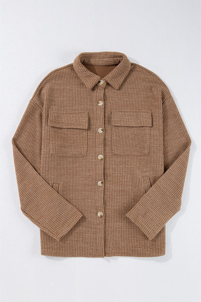 Solid Corduroy Button-Up Long Sleeve Jacket