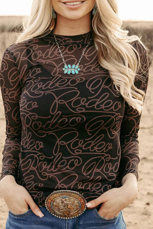 Western Rodeo Long Sleeve Mesh Top