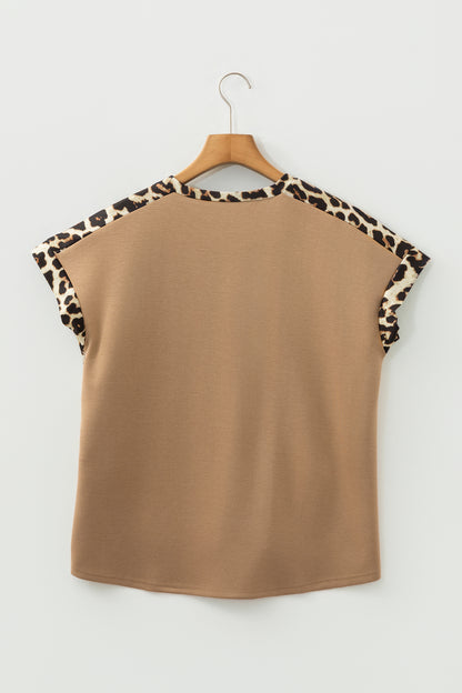 Leopard Colorblock Round Neck Short Sleeve T-Shirt