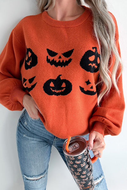 Halloween Pumpkin Drop Shoulder Sweater