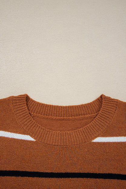 Stripe Ribbed Trim Drop Shoulder Sweater
